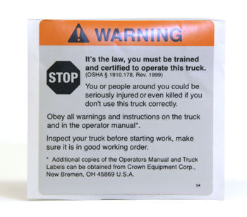 CR069004 Warning Moving Vehicle For Crown Electric Pallet Jack