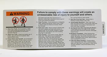 YL524141184 Warning For Yale Electric Pallet Jack