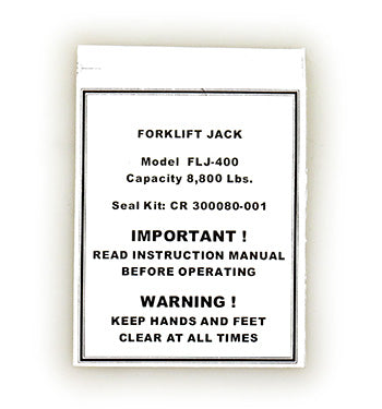 HL68 Capacity Label for Hu-Lift Pallet Jacks