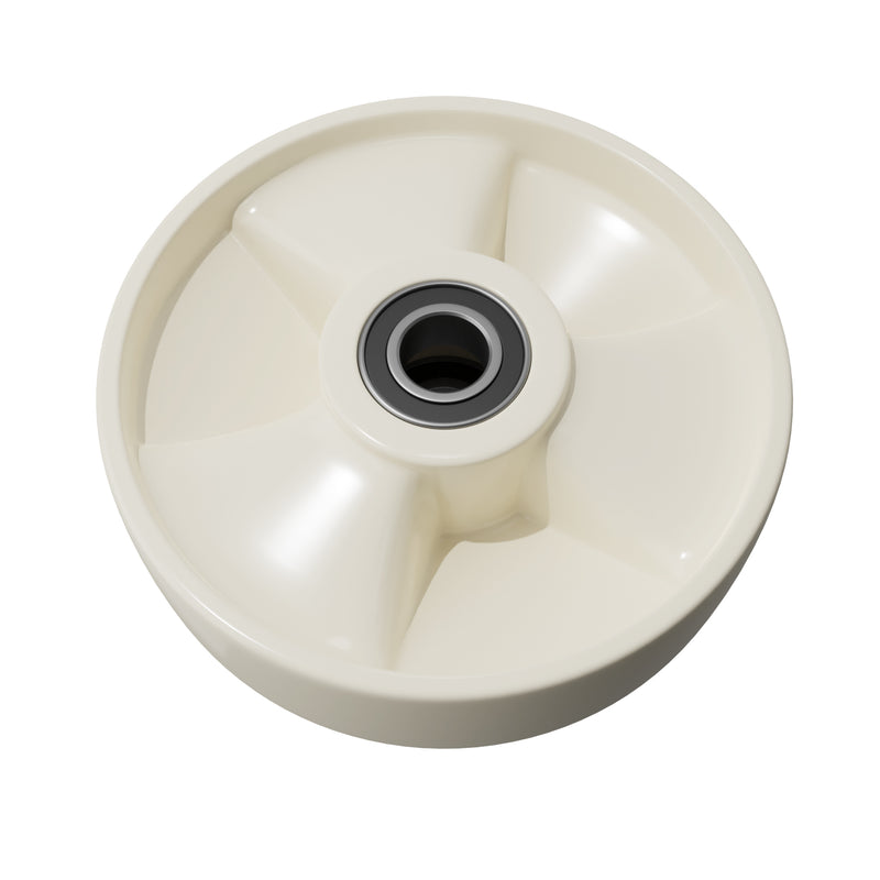 MO 18E310N Steer Wheel Assy Solid White Nylon Hub W/Bearings Mobile ECOI55 (NEWER) Pallet Jack Hydraulic Unit